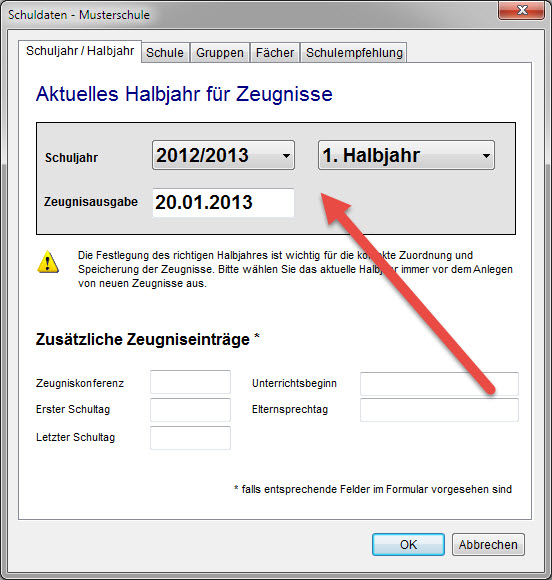 Halbjahr einstellen
